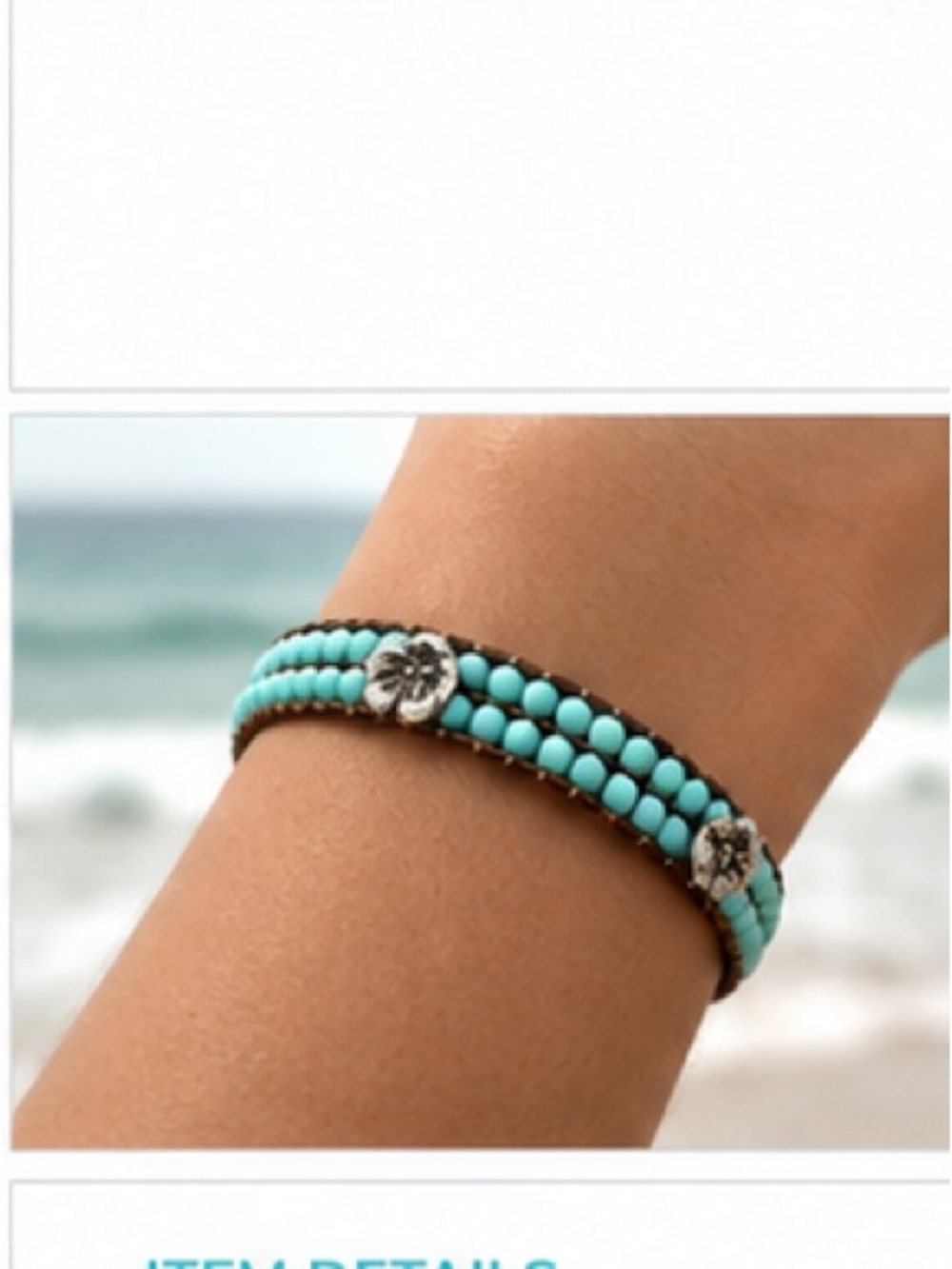 Unisex Turquoise Minimalist Beach Bracelet, Hibiscus Design, Adjustable